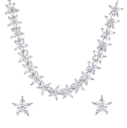 925 Silver Diamond Flower Necklace