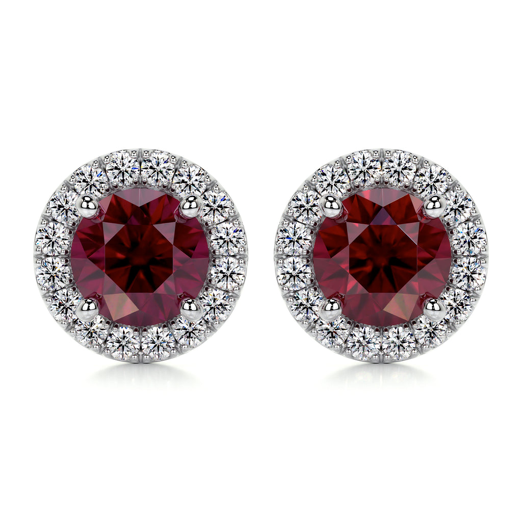 2.30 Carat · Round Halo Earrings · Ruby ·  14K White Gold Gemston