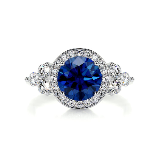 2 Carat · Round Halo · Sapphire · 14K White Gold Gemston