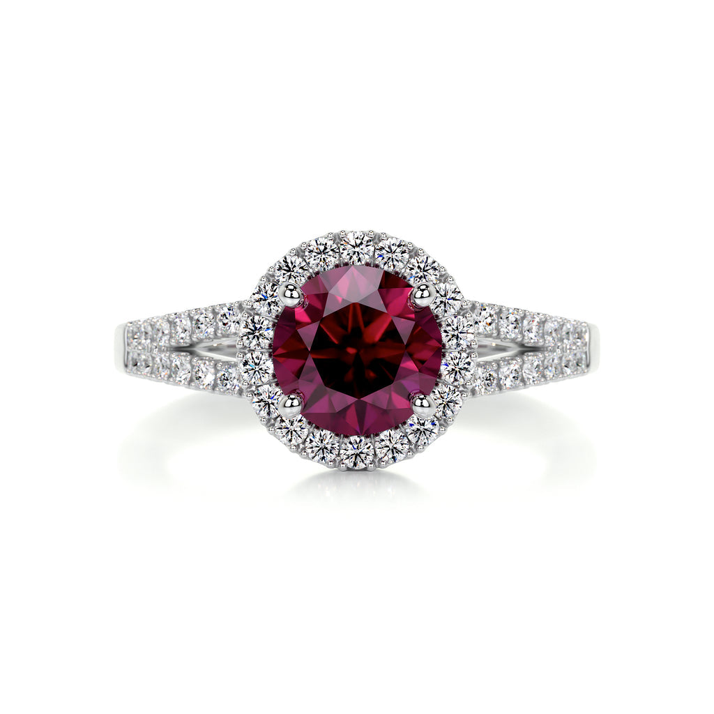 1.25 Carat · Round Halo · Ruby · 14K White Gold Gemston