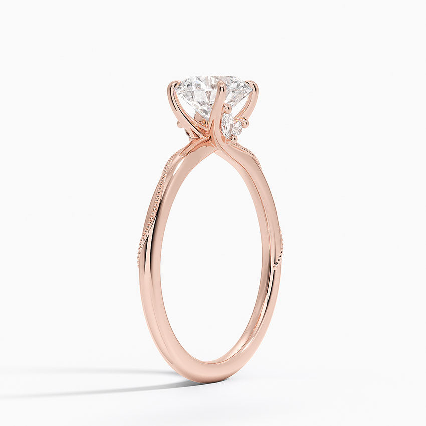 Adorned Camellia 4 prong  solitaire ring