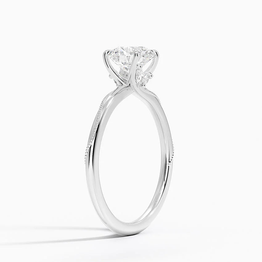 Adorned Camellia 4 prong  solitaire ring