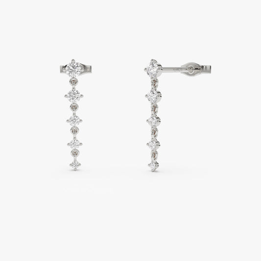 925 Silver Dangling 4 Prong Diamond Drop Earrings