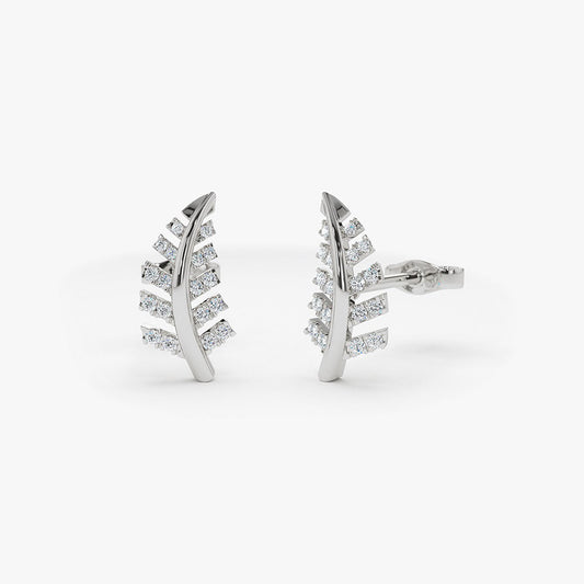 925 Silver Diamond Leaf Earrings