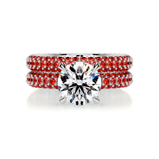 3.5 Carat · Round Pave · Ruby · 14K White Gold Gemston