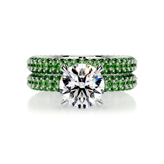 3.5 Carat · Round Pave · Emerald · 14K White Gold Gemston