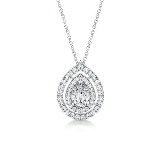 1.5 Carat · Pear Double Halo ·   14K White Gold pendant pendant