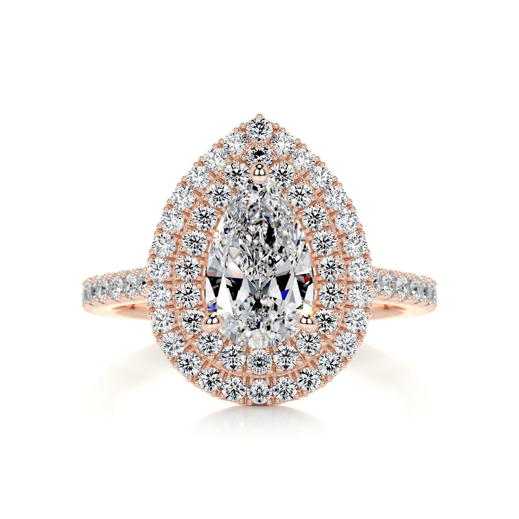 1.65 Carat · Pear Double Halo ·   14K Rose Gold