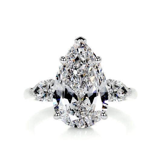 5.50 Carat · Pear 3 stones ·   14K White Gold Pear Cut Engagement Ring