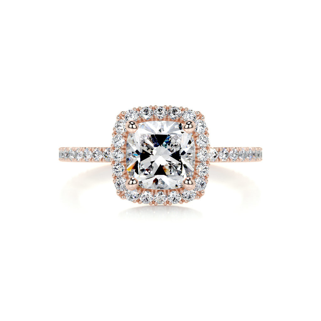 1.5 Carat · Cushion Halo ·   14K Rose Gold