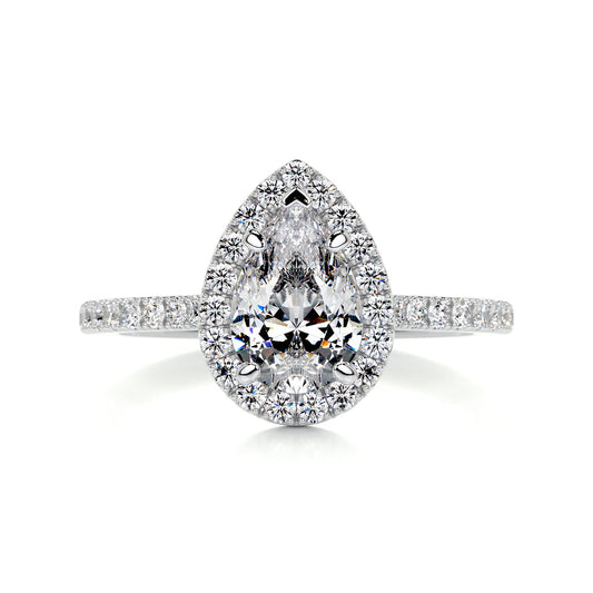 1.50 Carat · Pear Halo ·   14K White Gold Pear Cut Engagement Ring