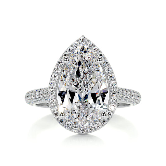 3.5 Carat · Pear Halo ·   14K White Gold Pear Cut Engagement Ring