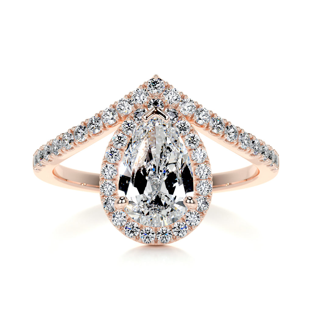 1.55 Carat · Pear Halo ·   14K Rose Gold