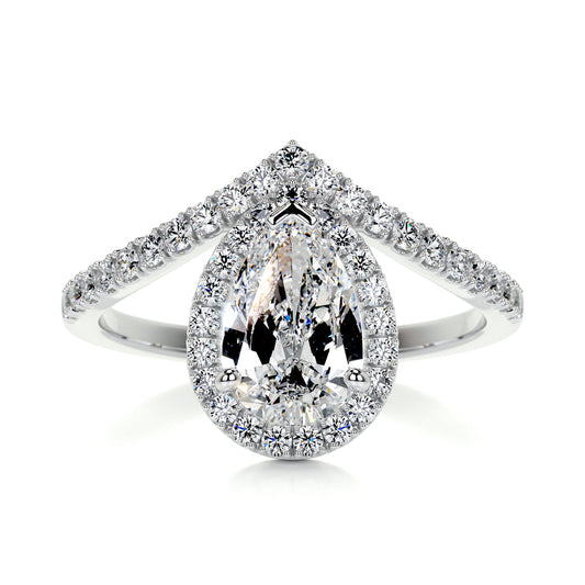 1.55 Carat · Pear Halo ·   14K White Gold