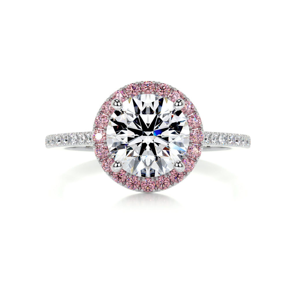 2.5 Carat · Round Halo · Sapphire ·  14K White Gold Gemston