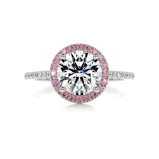 2.5 Carat · Round Halo · Sapphire ·  14K White Gold Gemston