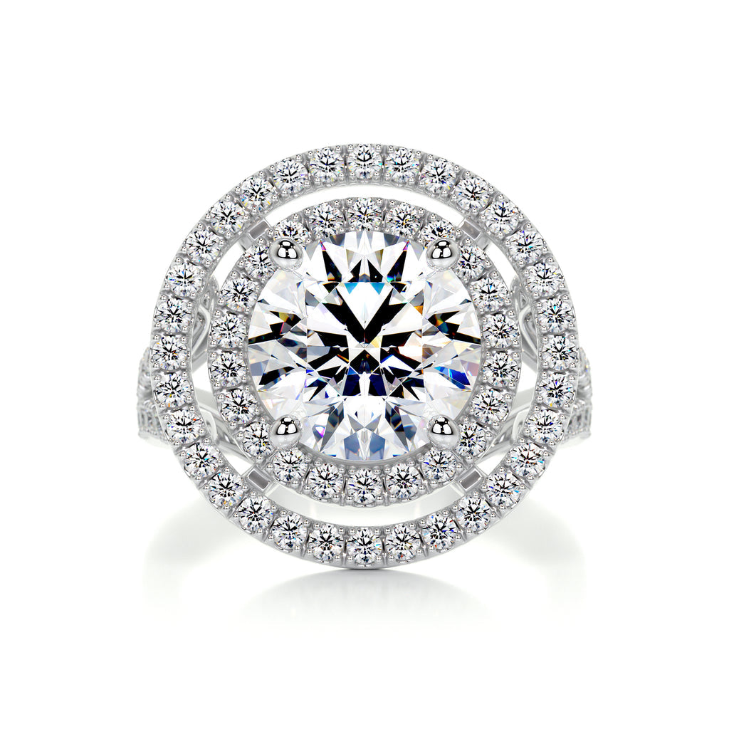 4 Carat · Round Double Halo ·   14K White Gold Moissanite Rings