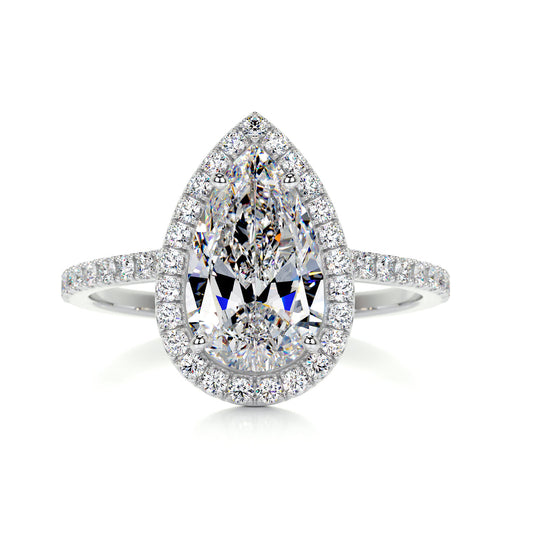 2.5 Carat · Pear Halo ·   14K White Gold Moissanite Rings