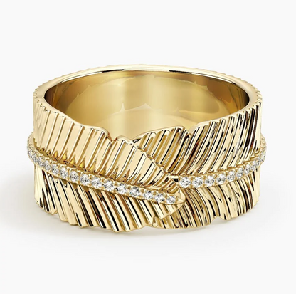 DG - Fashion Yellow Gold Leaf Lab Diamond Ring