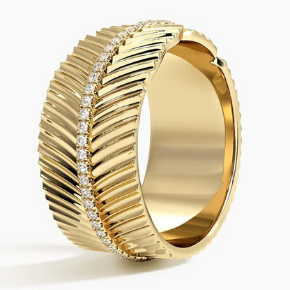 DG - Fashion Yellow Gold Leaf Lab Diamond Ring