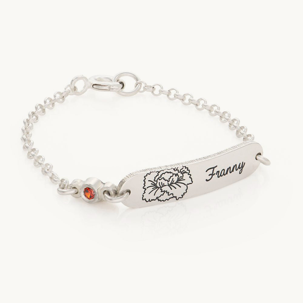 925 Silver Lyla Baby Name Bracelet with Birth Flower