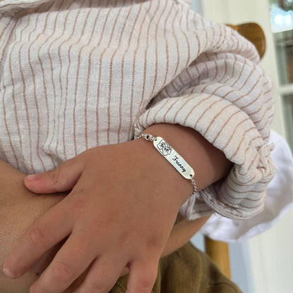 925 Silver Lyla Baby Name Bracelet with Birth Flower