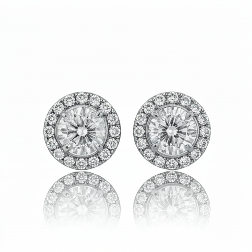 3 Carat · Round Solitaire ·   14K White Gold Earrings